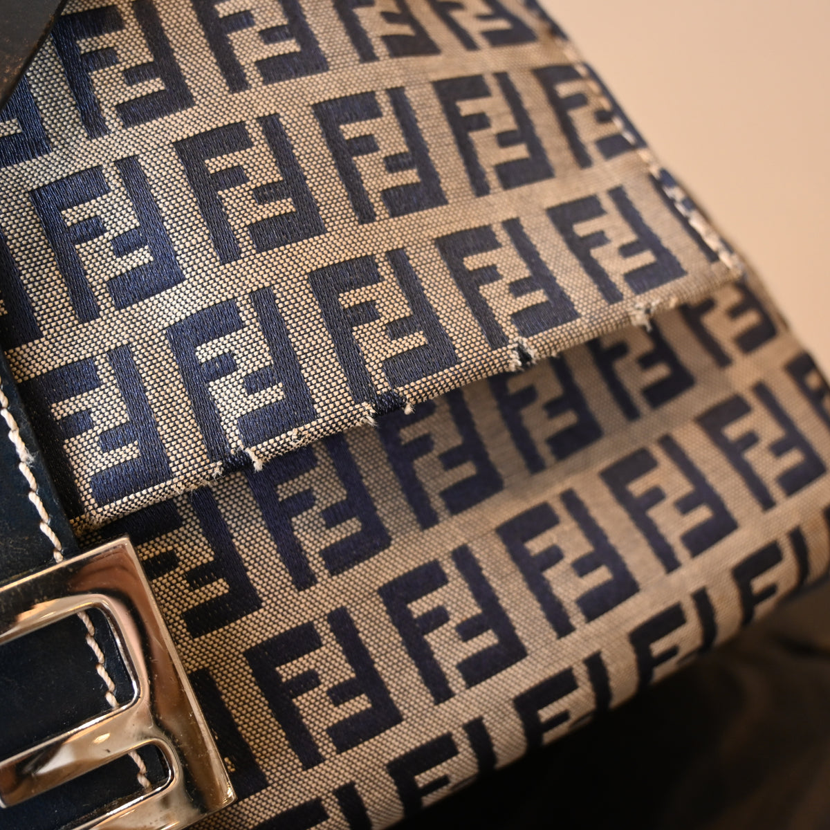 Fendi Mamma Baguette Zucchino Navy Shoulder Bag - Leluxe Vintage Sdn. Bhd.