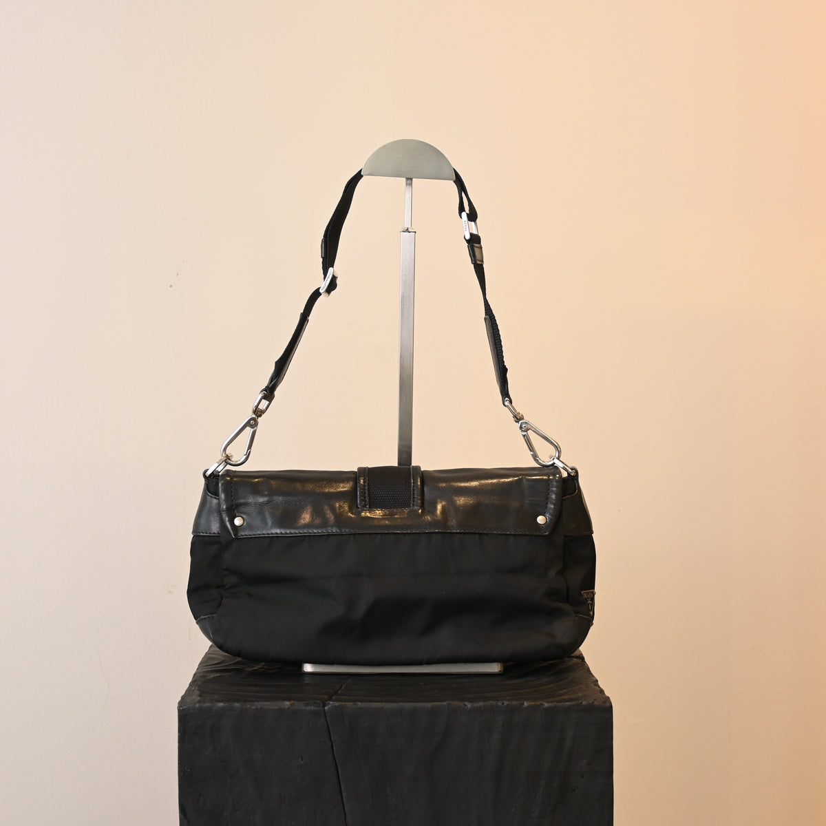Prada Double Pocket Calfskin Nylon Shoulder Bag