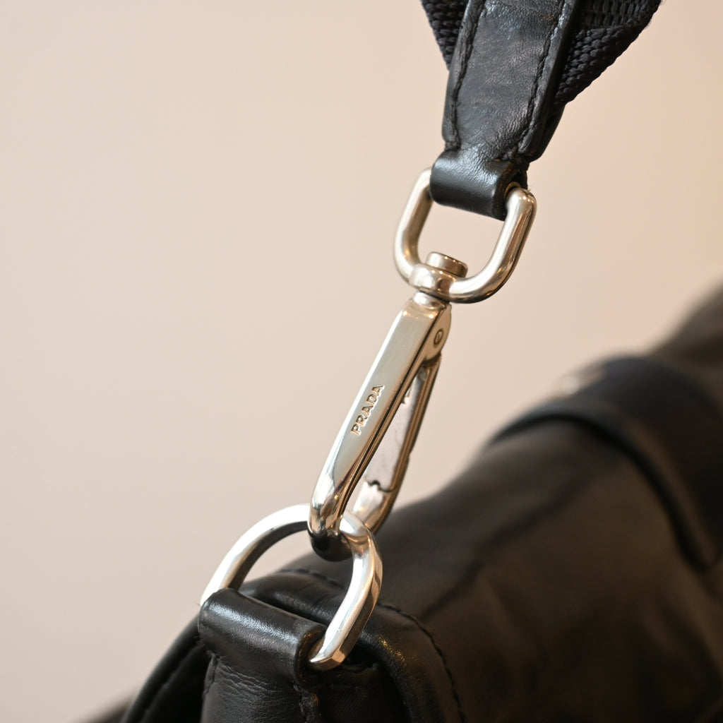 Prada Double Pocket Calfskin Nylon Shoulder Bag