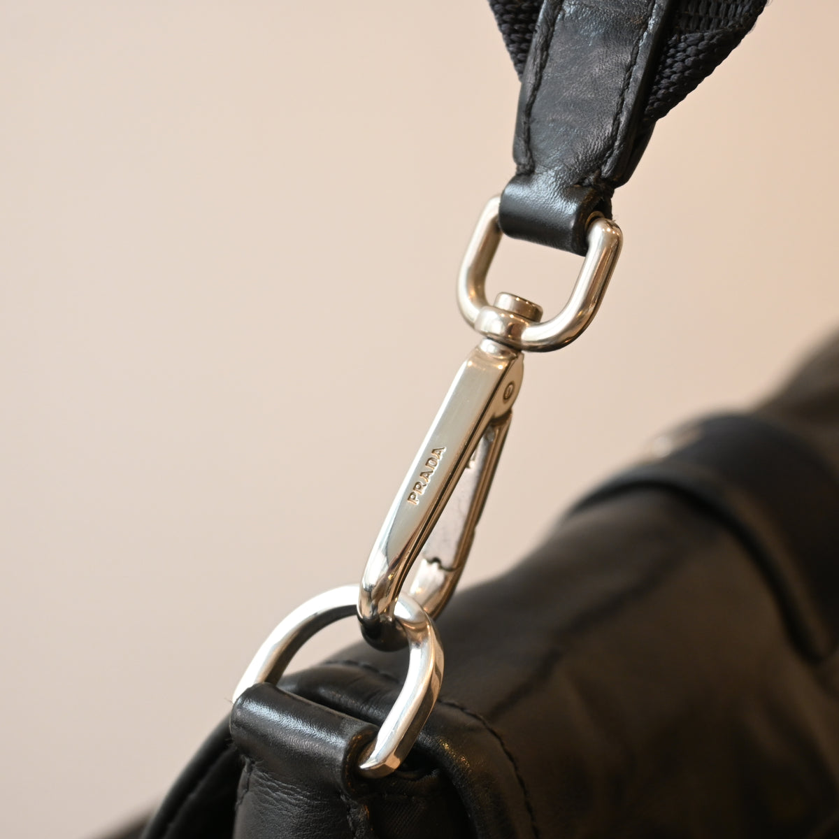 Prada Double Pocket Calfskin Nylon Shoulder Bag