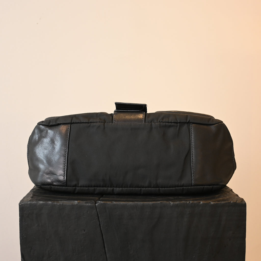 Prada Double Pocket Calfskin Nylon Shoulder Bag