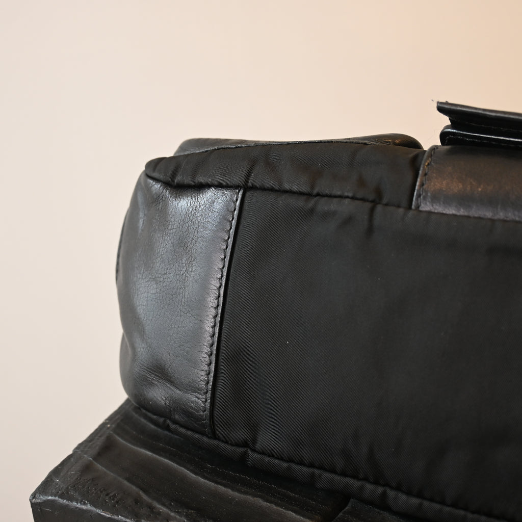 Prada Double Pocket Calfskin Nylon Shoulder Bag