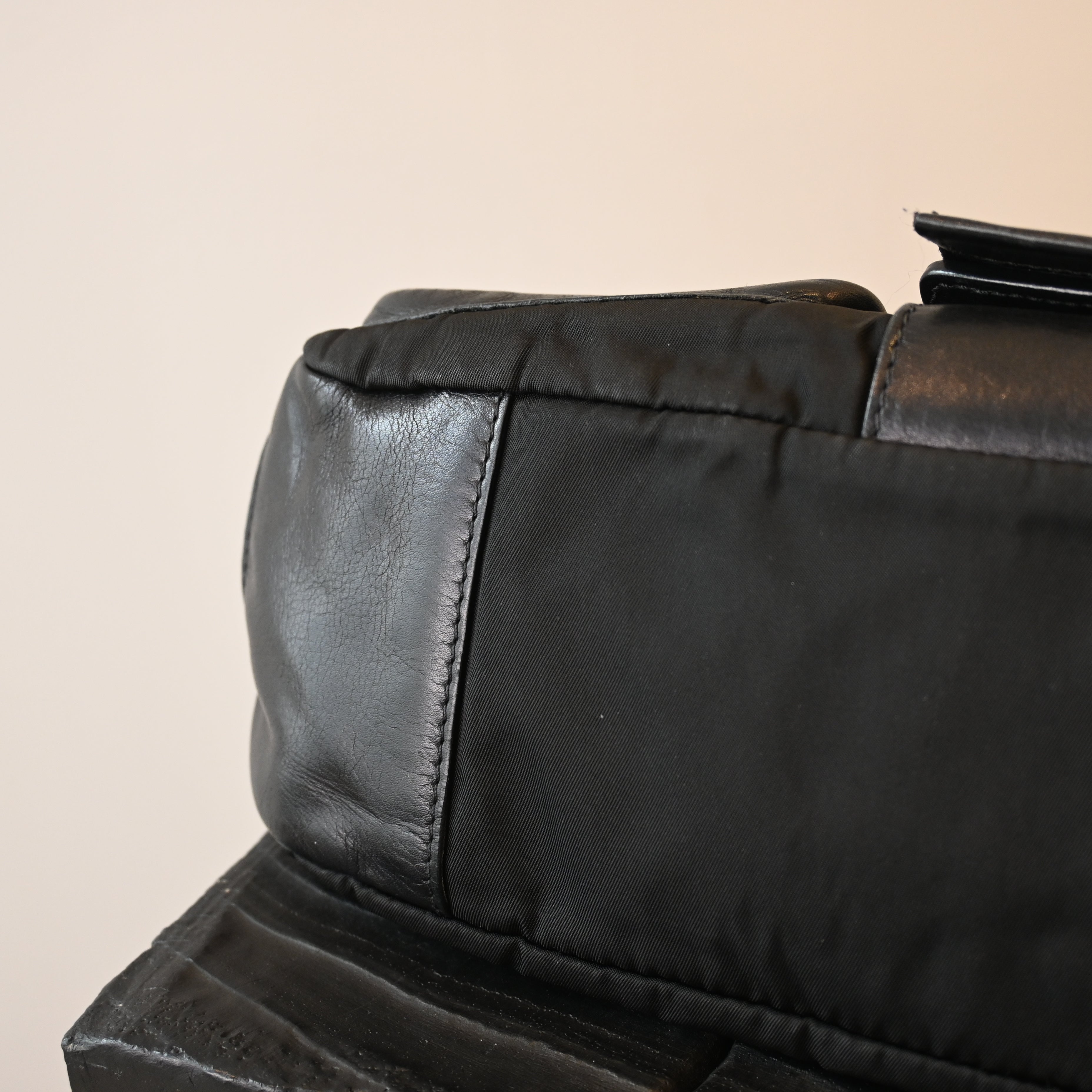 Prada Double Pocket Calfskin Nylon Shoulder Bag