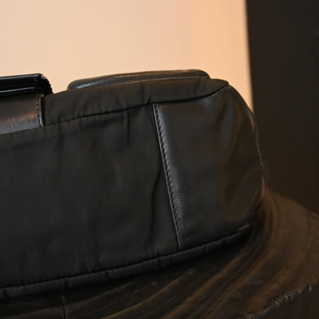 Prada Double Pocket Calfskin Nylon Shoulder Bag