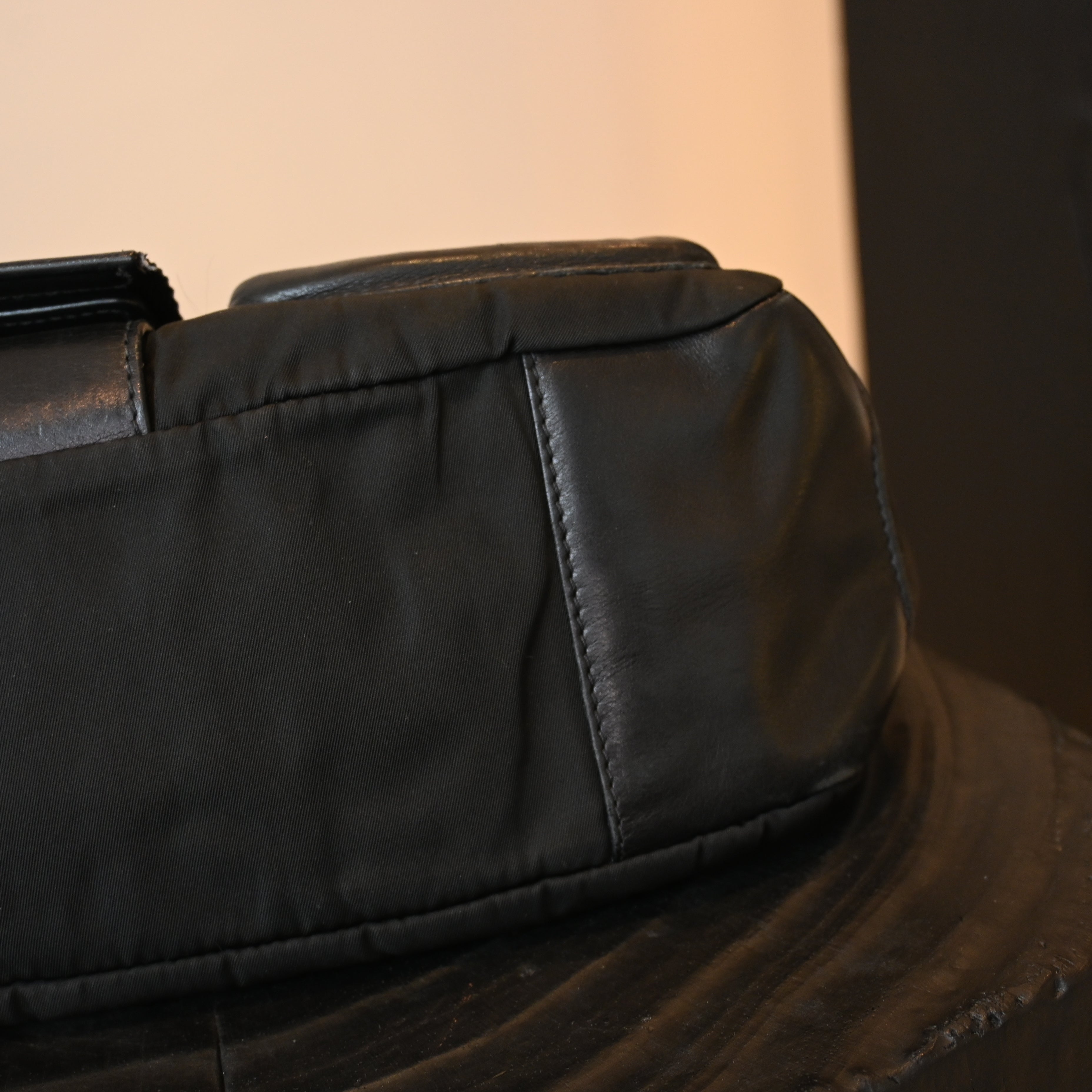Prada Double Pocket Calfskin Nylon Shoulder Bag