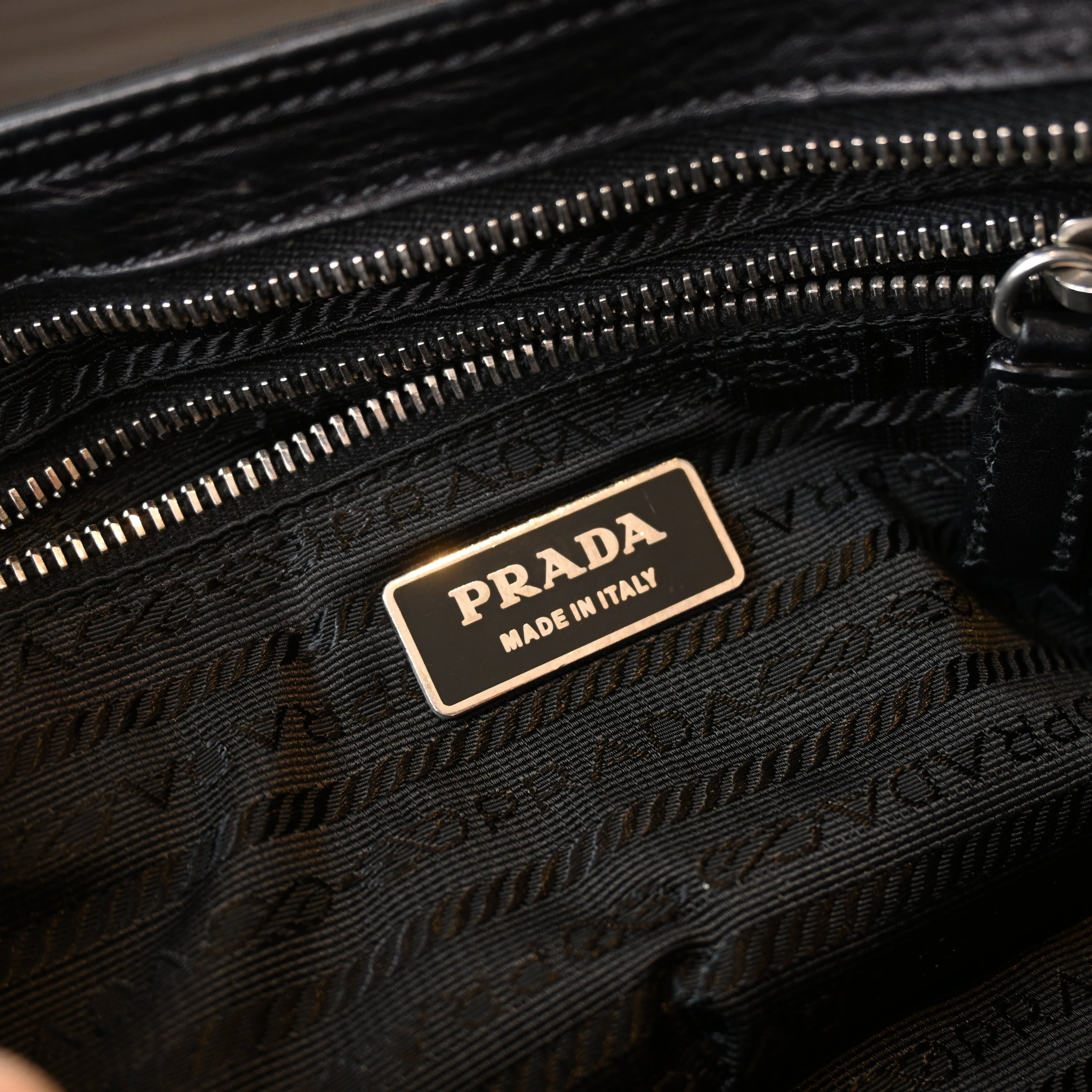 Prada Double Pocket Calfskin Nylon Shoulder Bag