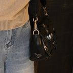 Prada Double Pocket Calfskin Nylon Shoulder Bag