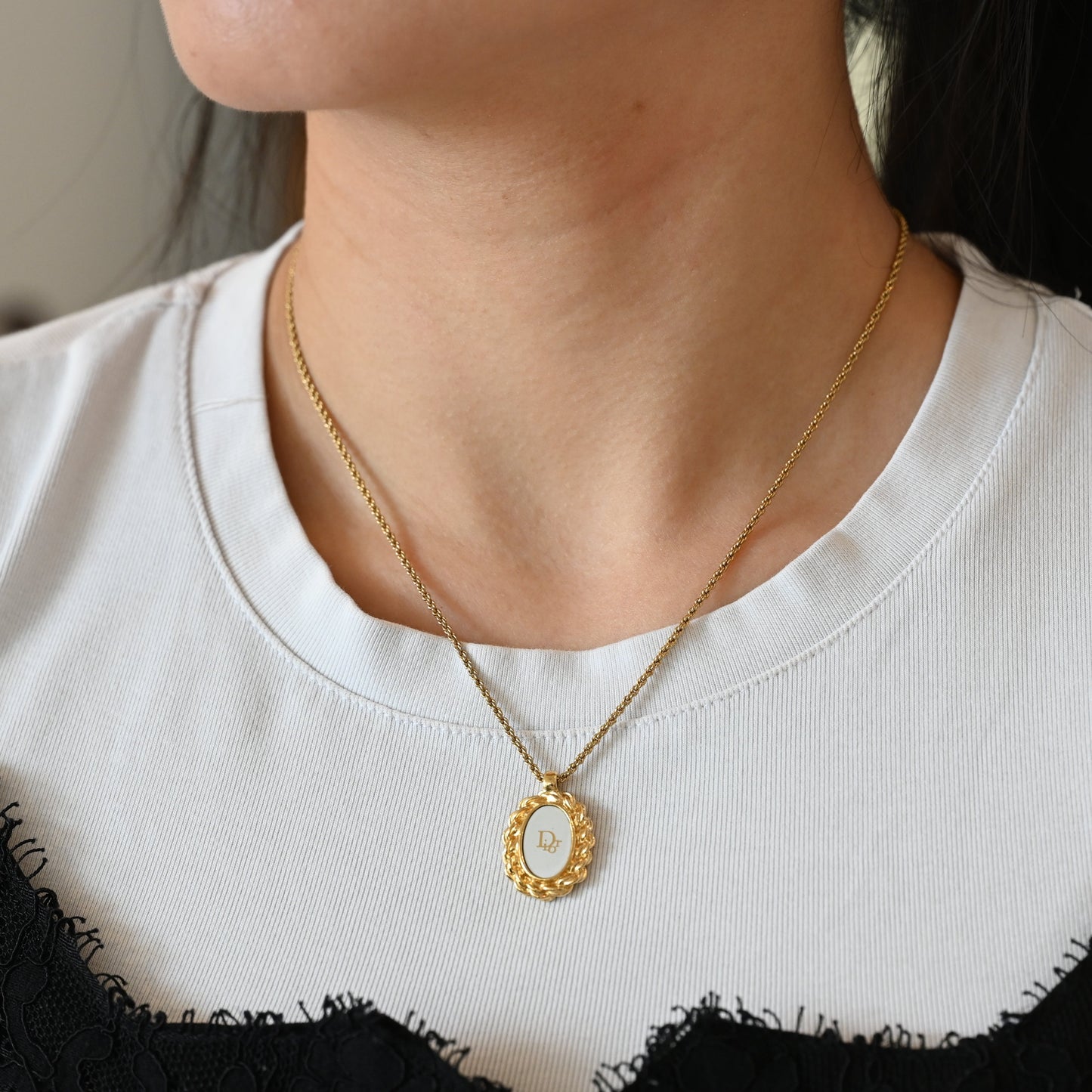 Christian Dior Logo Necklace Oval