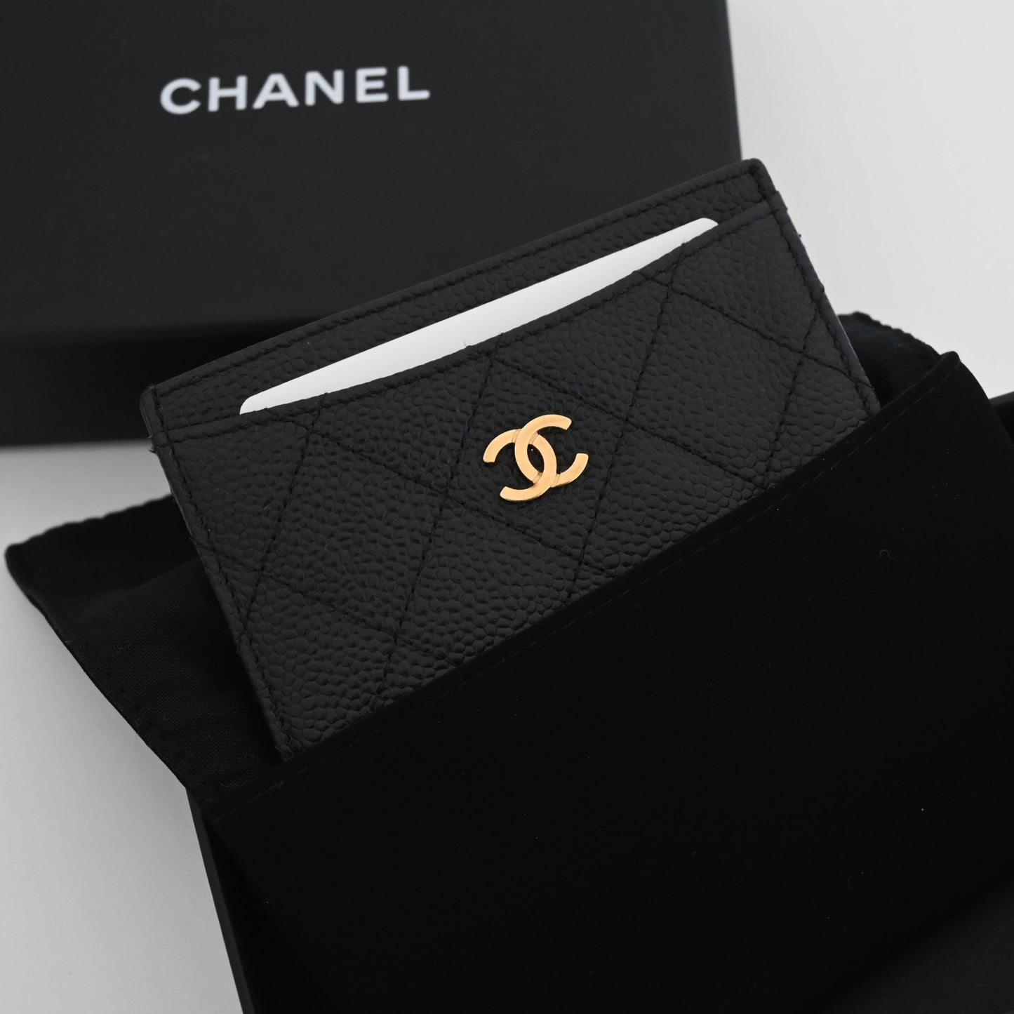 Chanel Matelasse Caviar Skin Card Case Black GHW