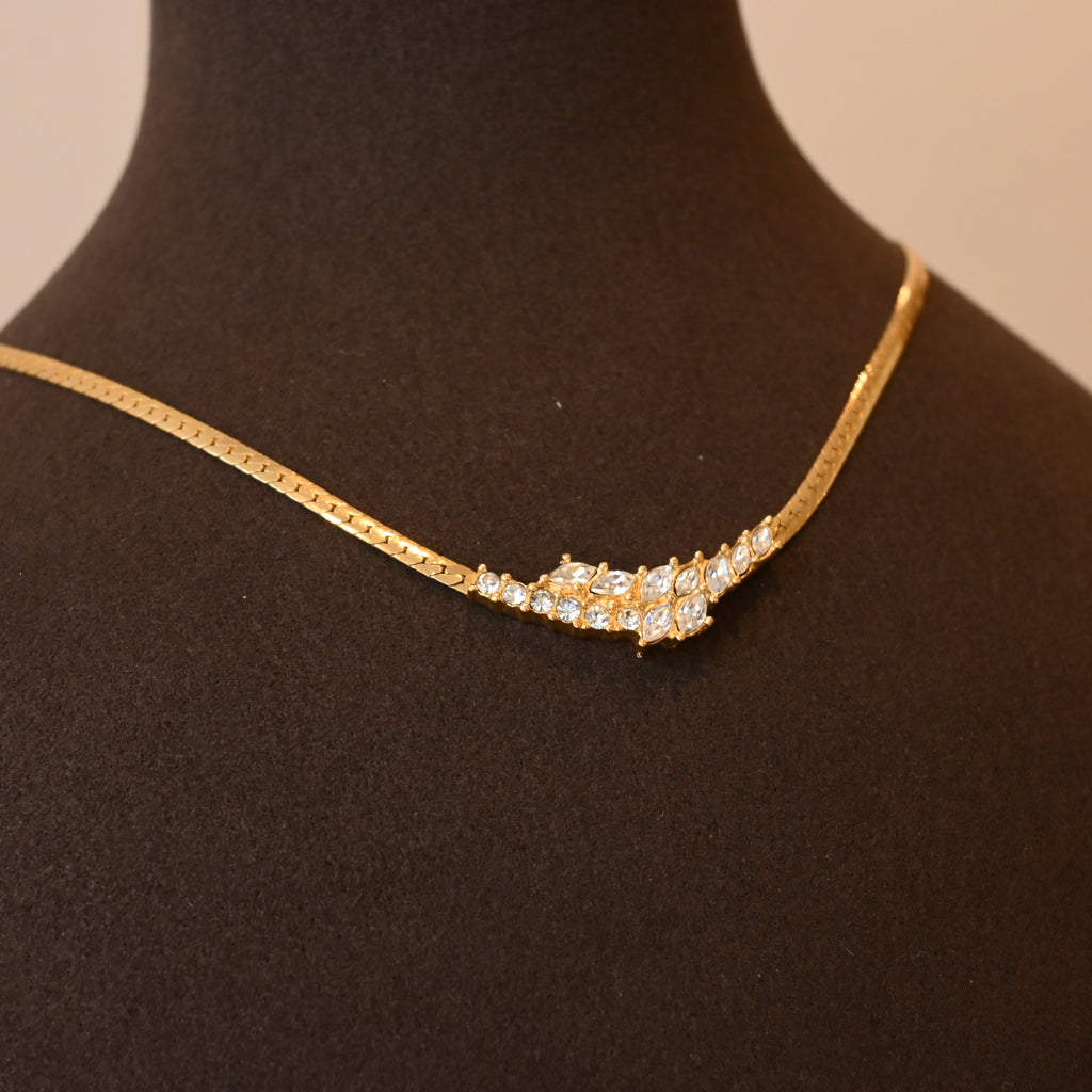 Christian Dior Flat Herringbone Rhinestone Necklace