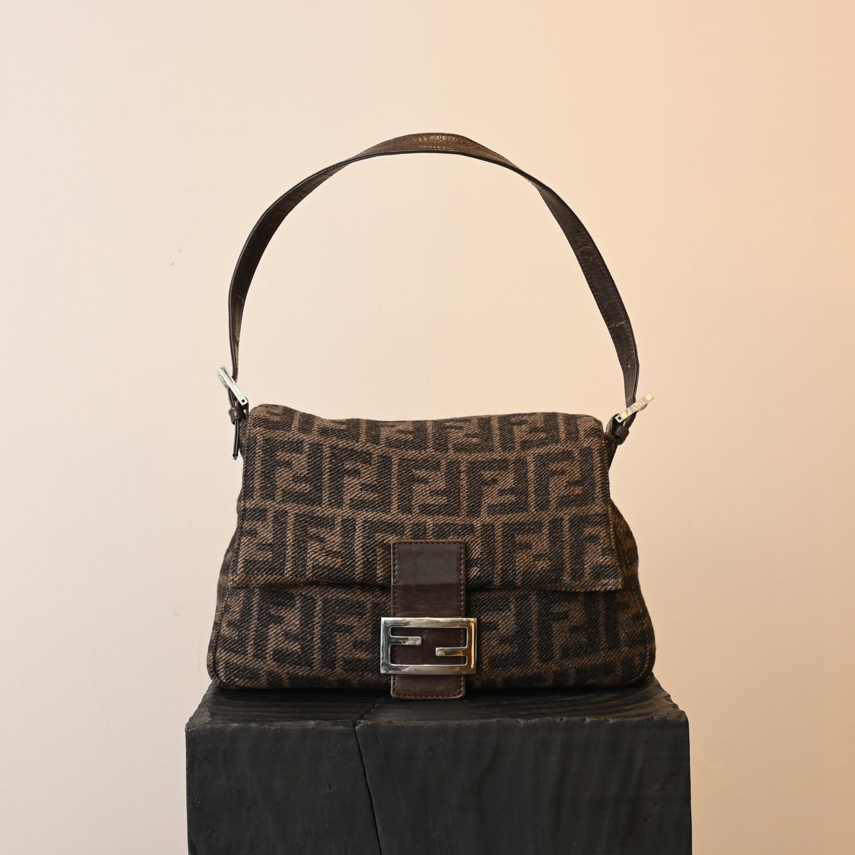 Fendi Mamma Baguette Wool Brown Monogram