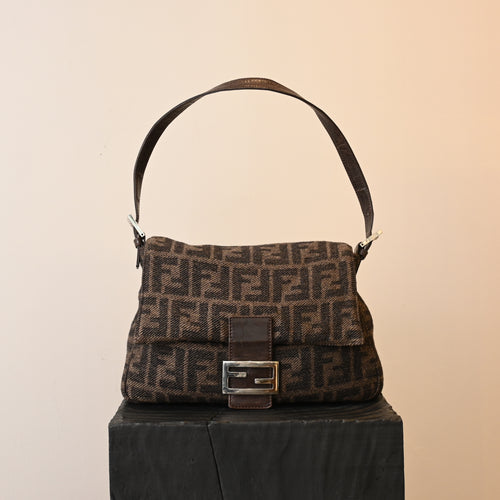 Fendi Mamma Baguette Wool Brown Monogram - Leluxe Vintage Sdn. Bhd.