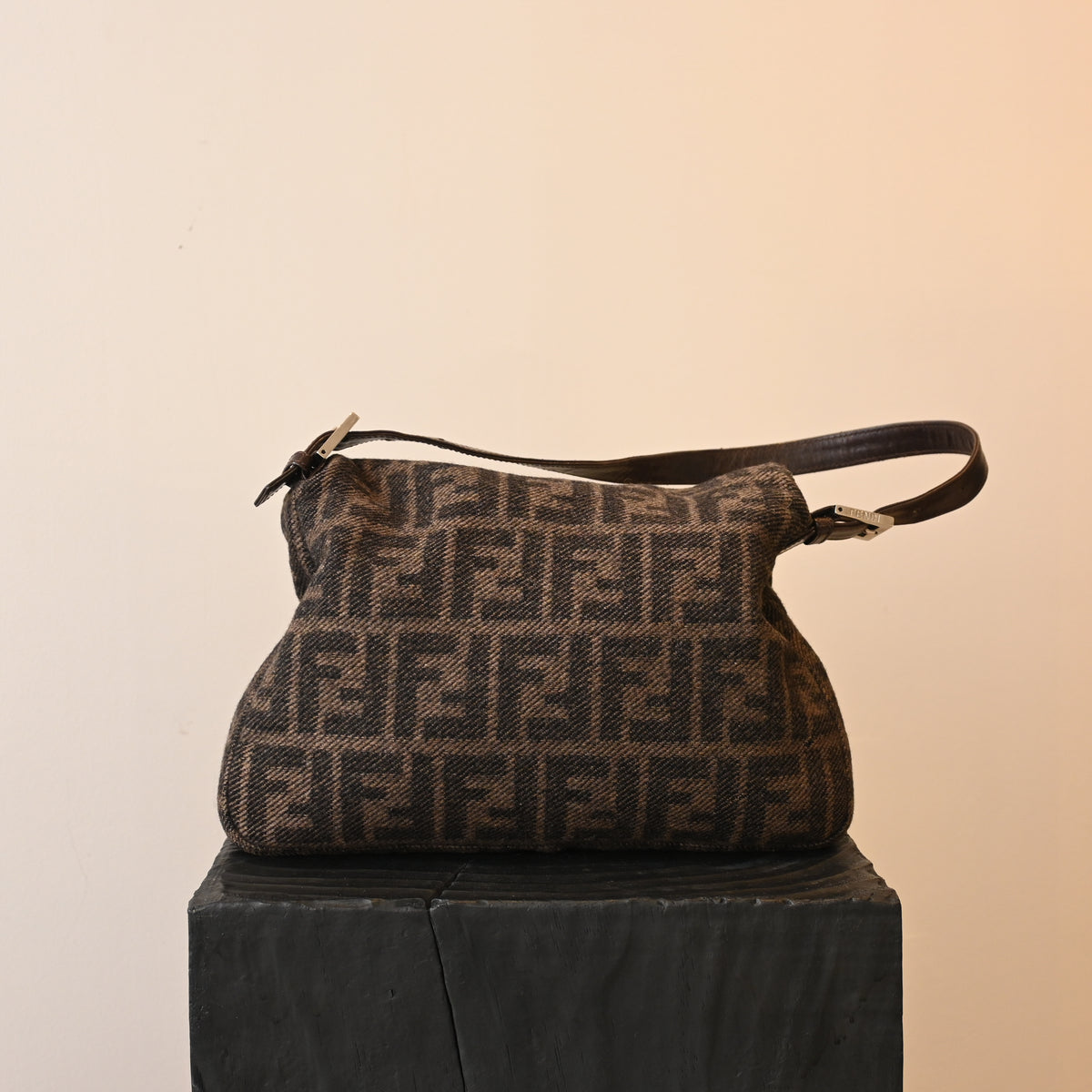 Fendi Mamma Baguette Wool Brown Monogram