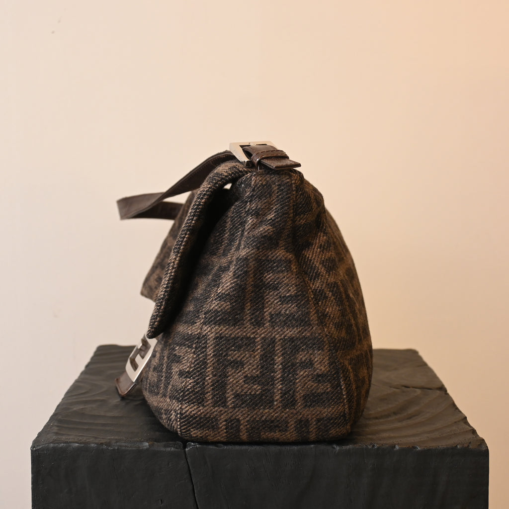 Fendi Mamma Baguette Wool Brown Monogram