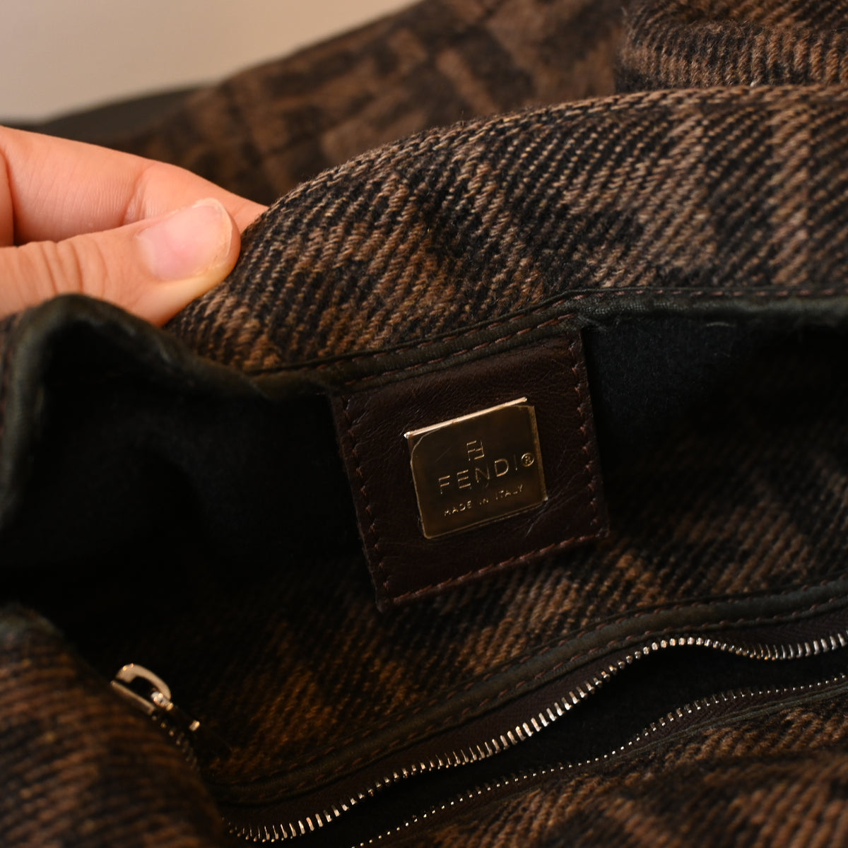 Fendi Mamma Baguette Wool Brown Monogram