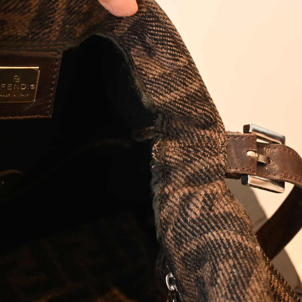 Fendi Mamma Baguette Wool Brown Monogram