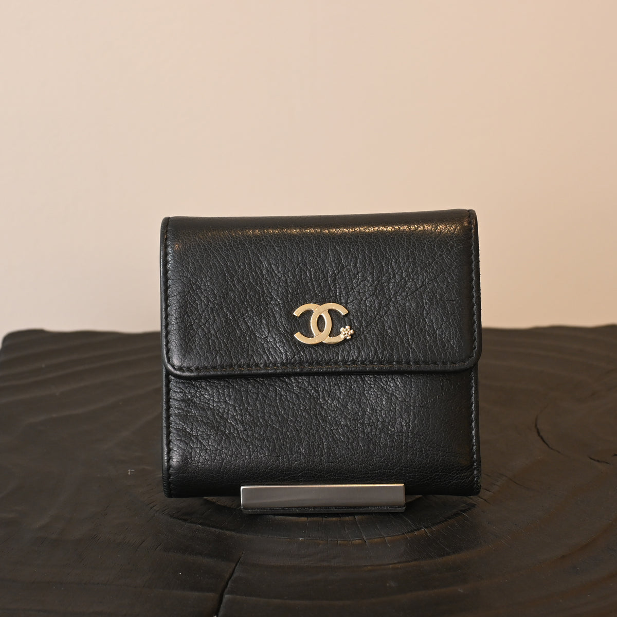 Chanel Coco Trifold Calfskin Wallet with Floral Charm Logo