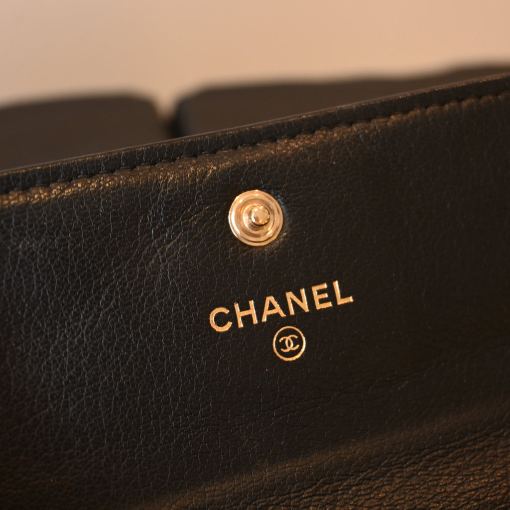 Chanel Coco Trifold Calfskin Wallet with Floral Charm Logo