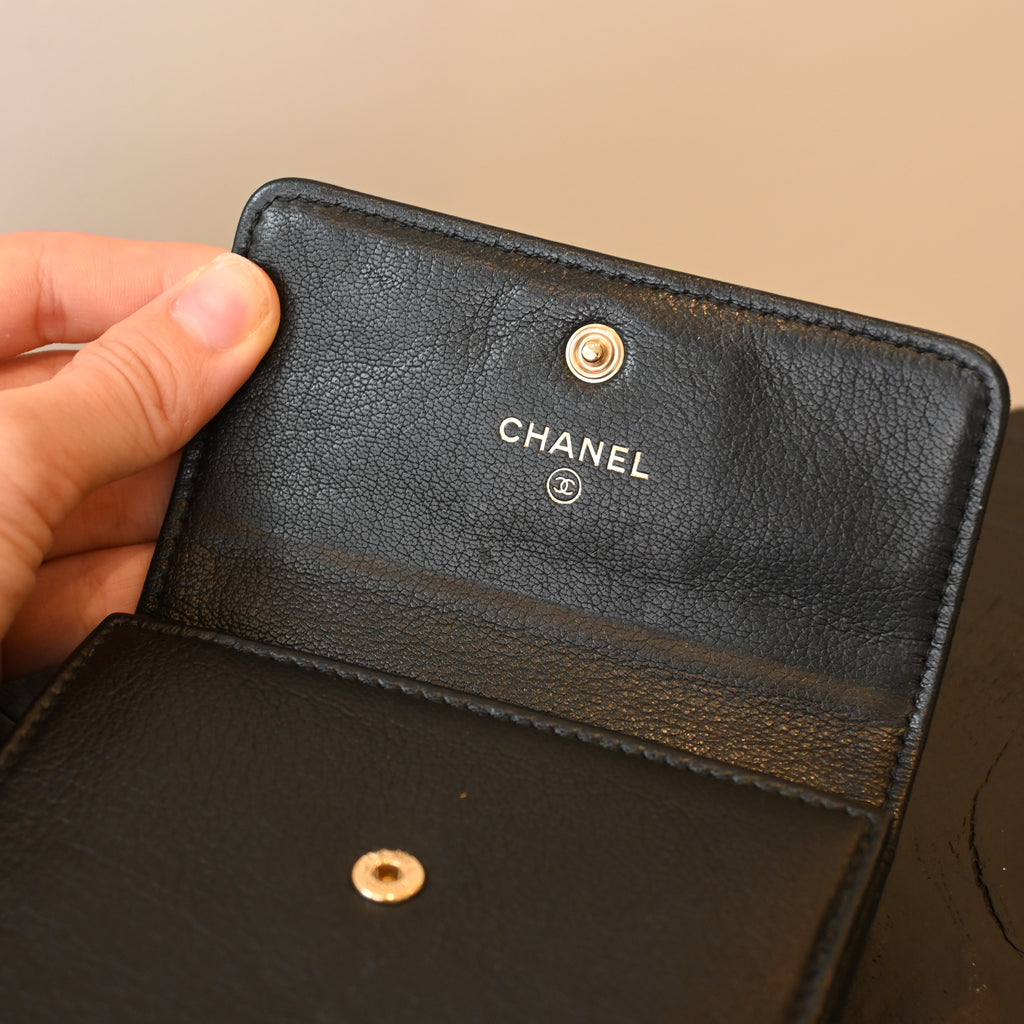 Chanel Coco Trifold Calfskin Wallet with Floral Charm Logo