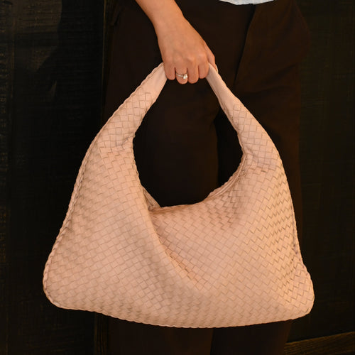 Bottega Veneta Medium Light Pink Intrecciato Woven Nappa Hobo Bag