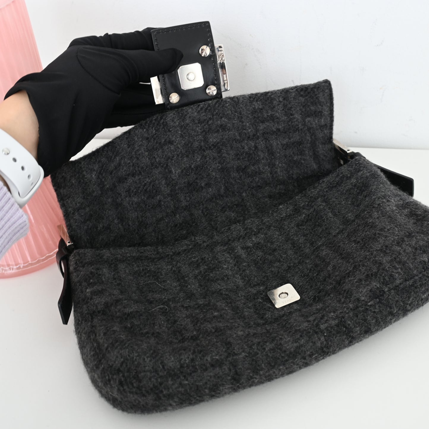 Fendi Zucca Baguette Wool Gray