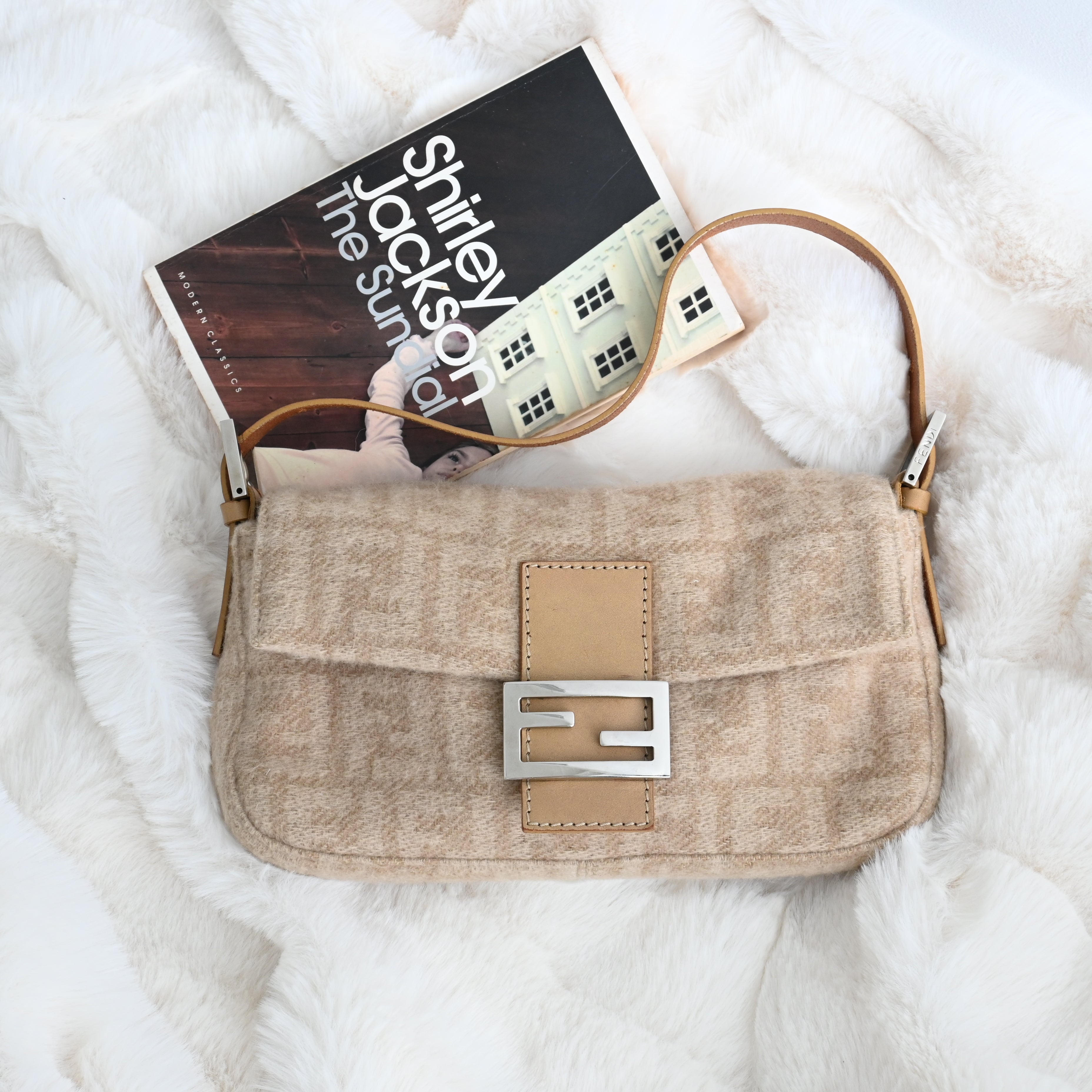 Fendi Zucca Baguette Wool Beige