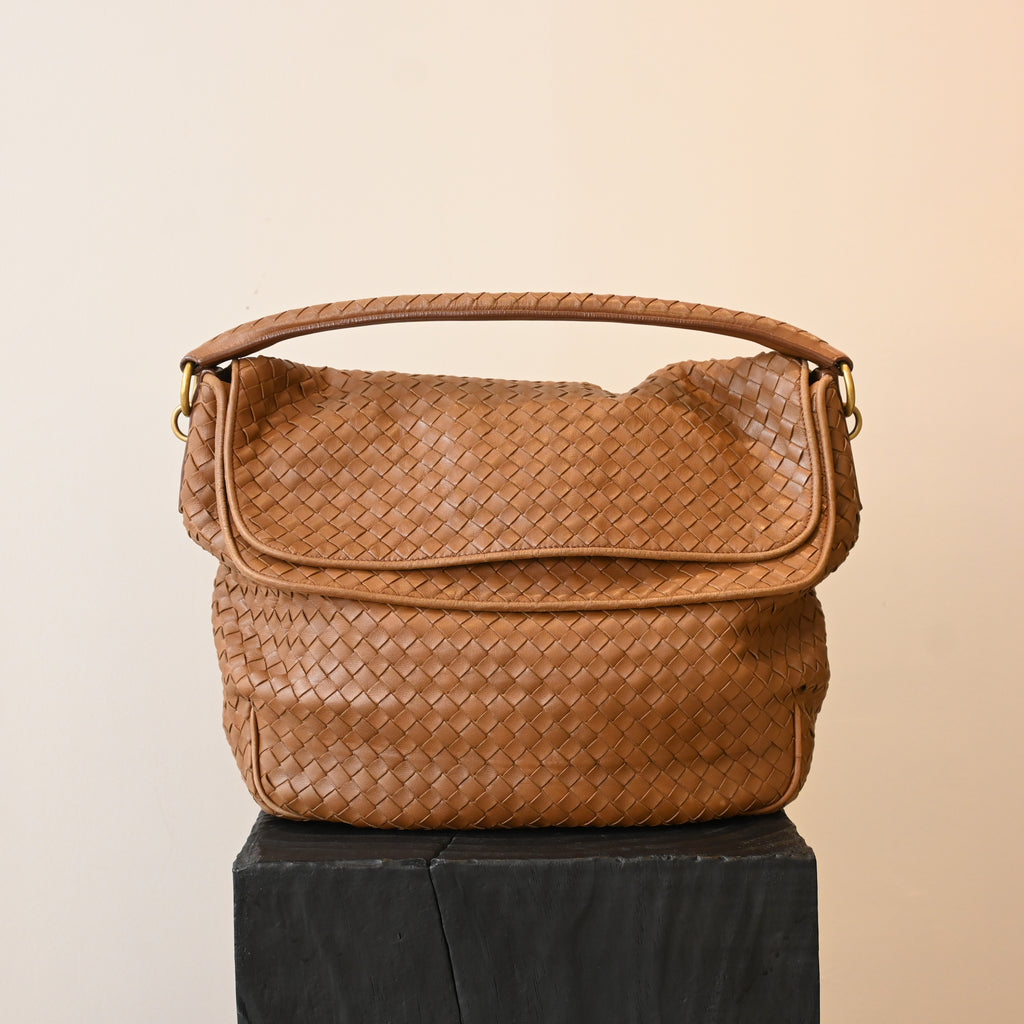 Bottega Veneta Intrecciato Double Flap Brown Hobo