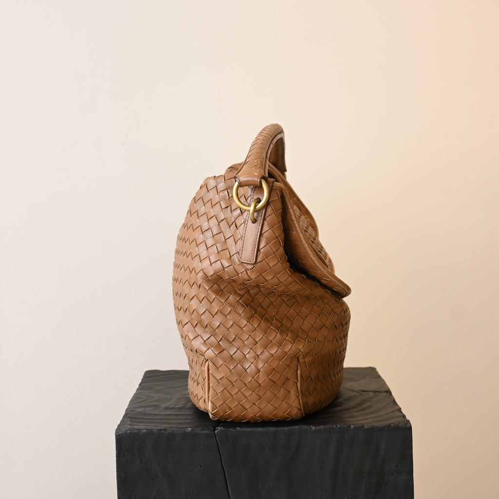 Bottega Veneta Intrecciato Double Flap Brown Hobo
