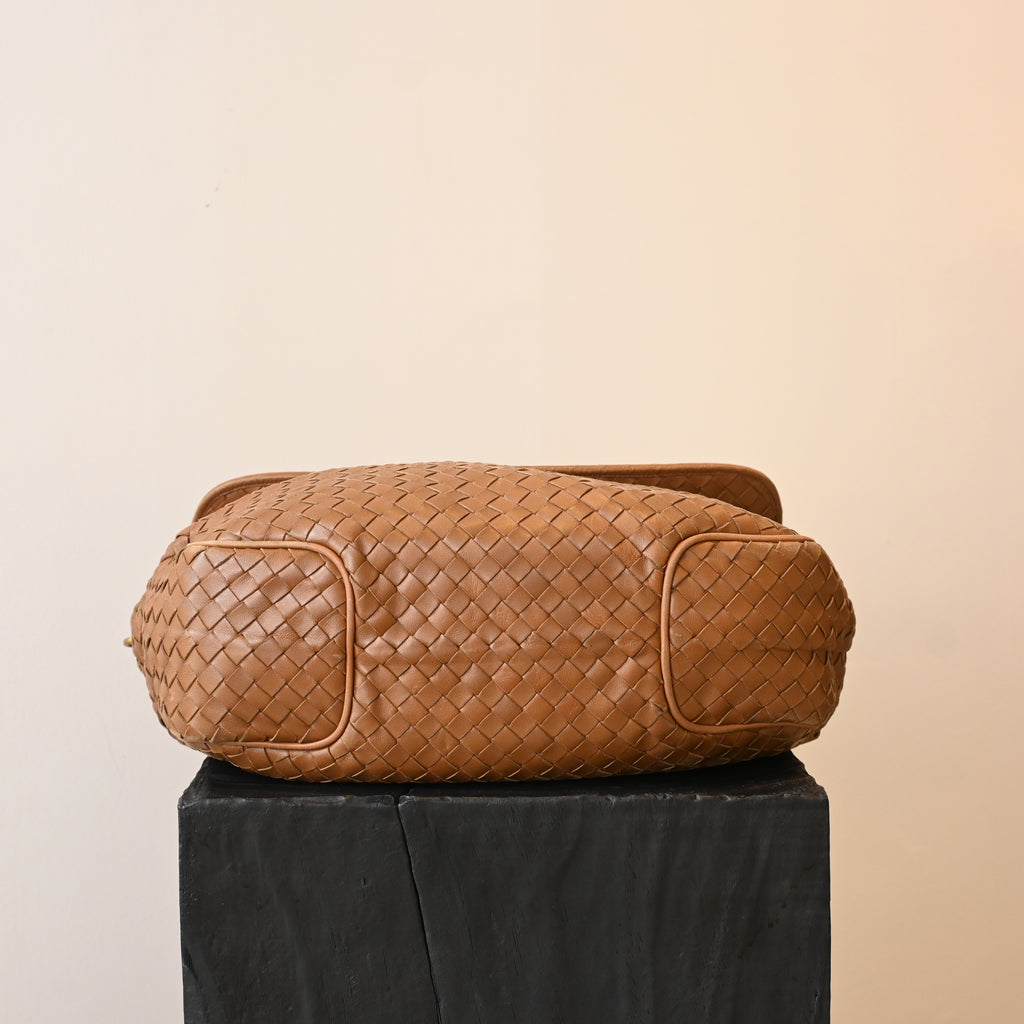 Bottega Veneta Intrecciato Double Flap Brown Hobo