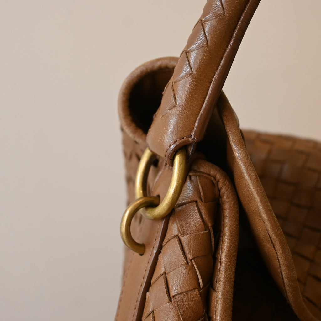 Bottega Veneta Intrecciato Double Flap Brown Hobo