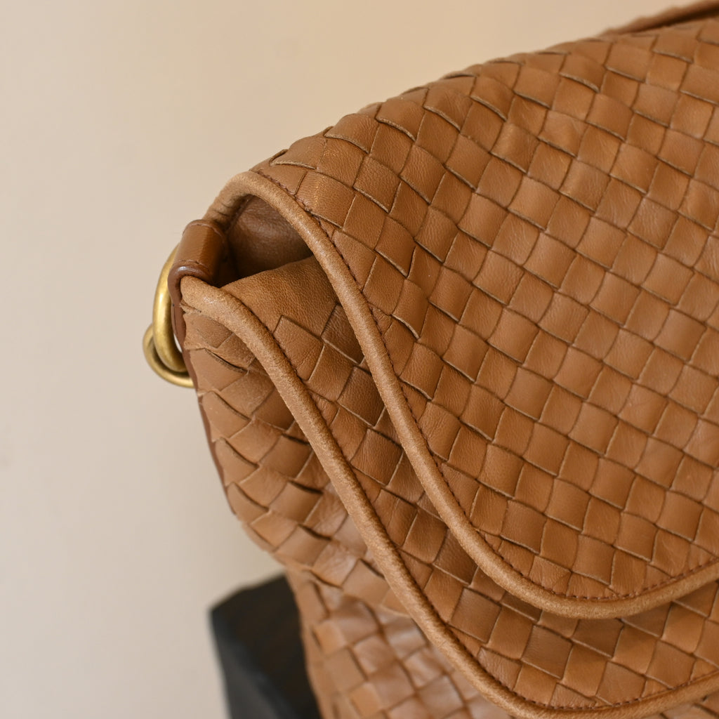 Bottega Veneta Intrecciato Double Flap Brown Hobo