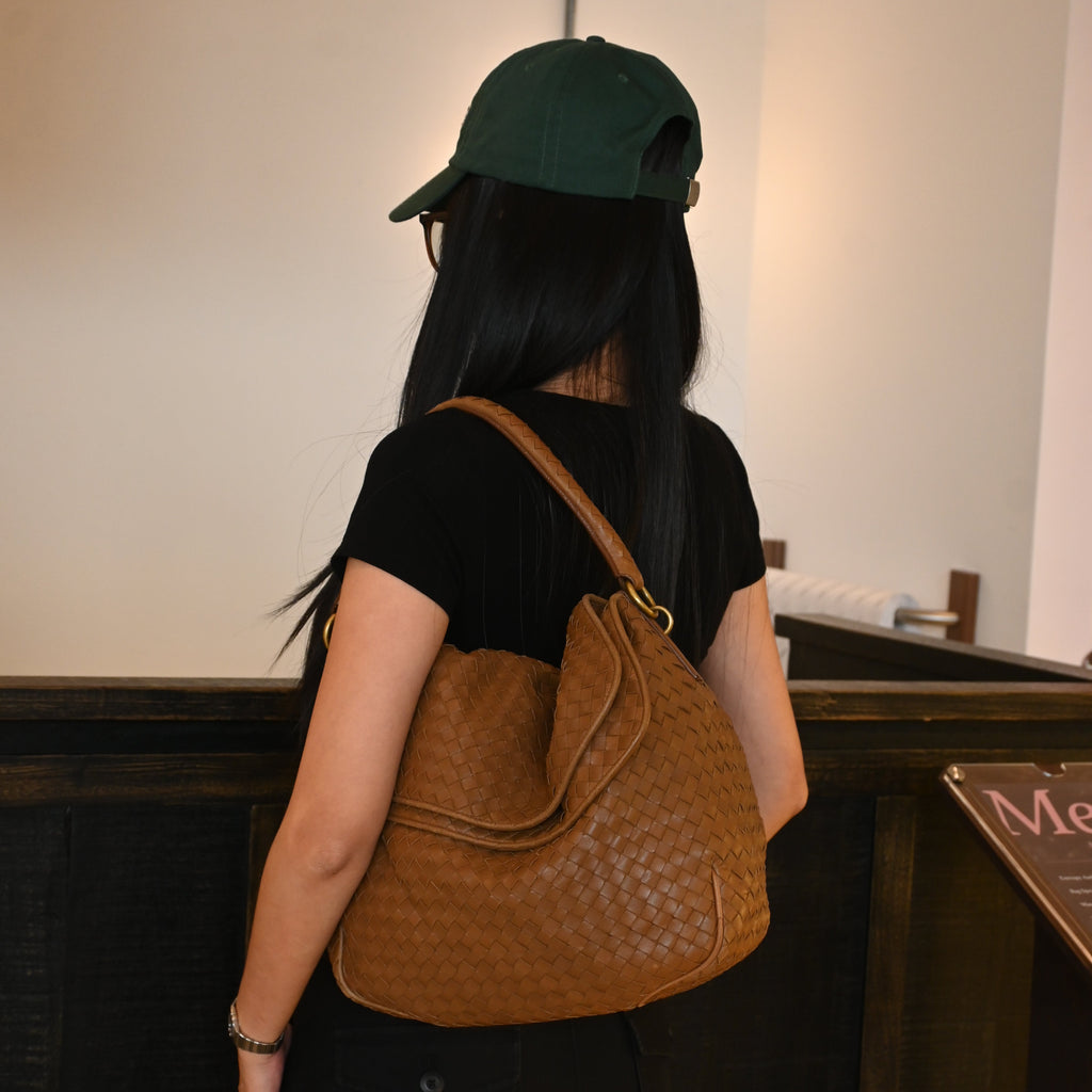 Bottega Veneta Intrecciato Double Flap Brown Hobo