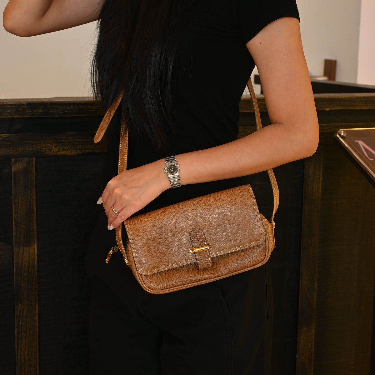 Loewe Anagram Embossed Grained Calfskin Crossbody Bag