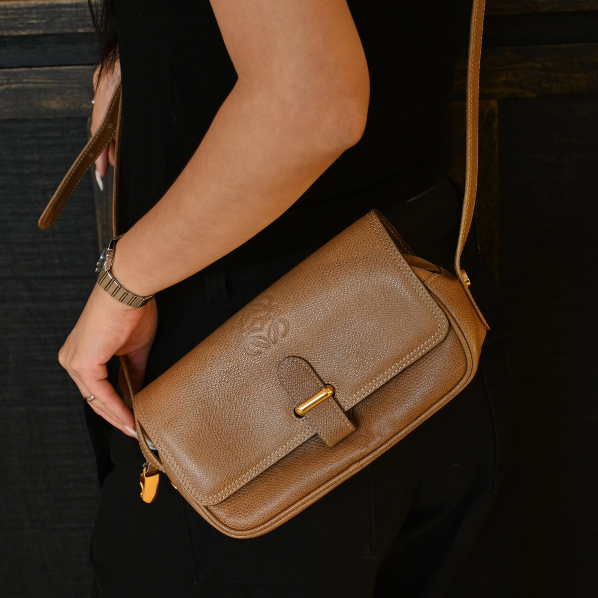 Loewe Anagram Embossed Grained Calfskin Crossbody Bag