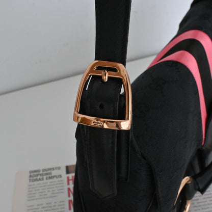 Gucci Black GG Pink Horsebit Shoulder Bag