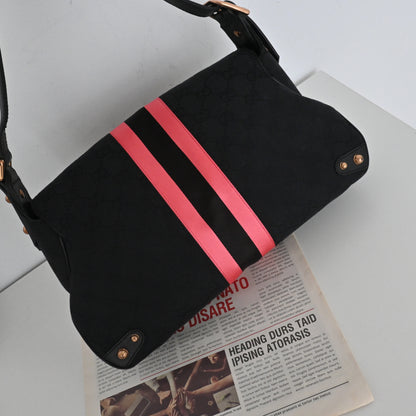 Gucci Black GG Pink Horsebit Shoulder Bag