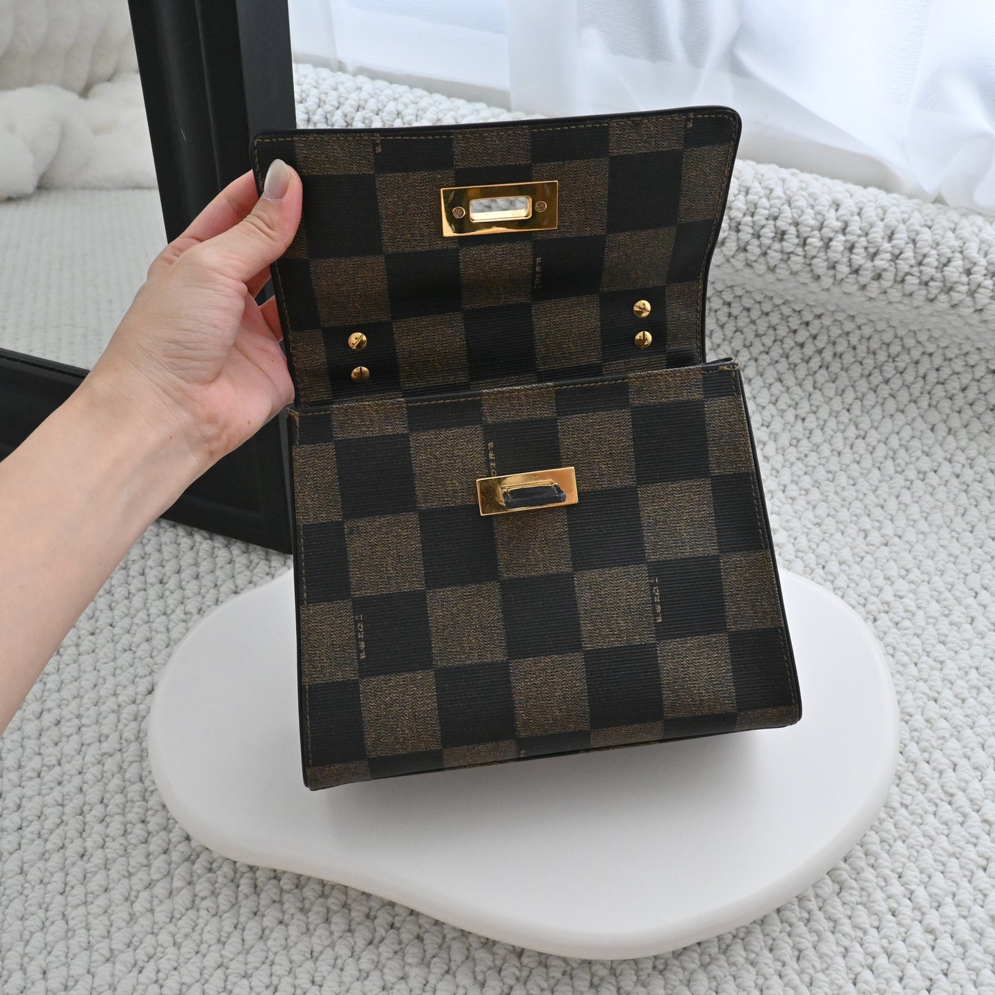 Fendi Pequin Checkered Mini Kelly Bag