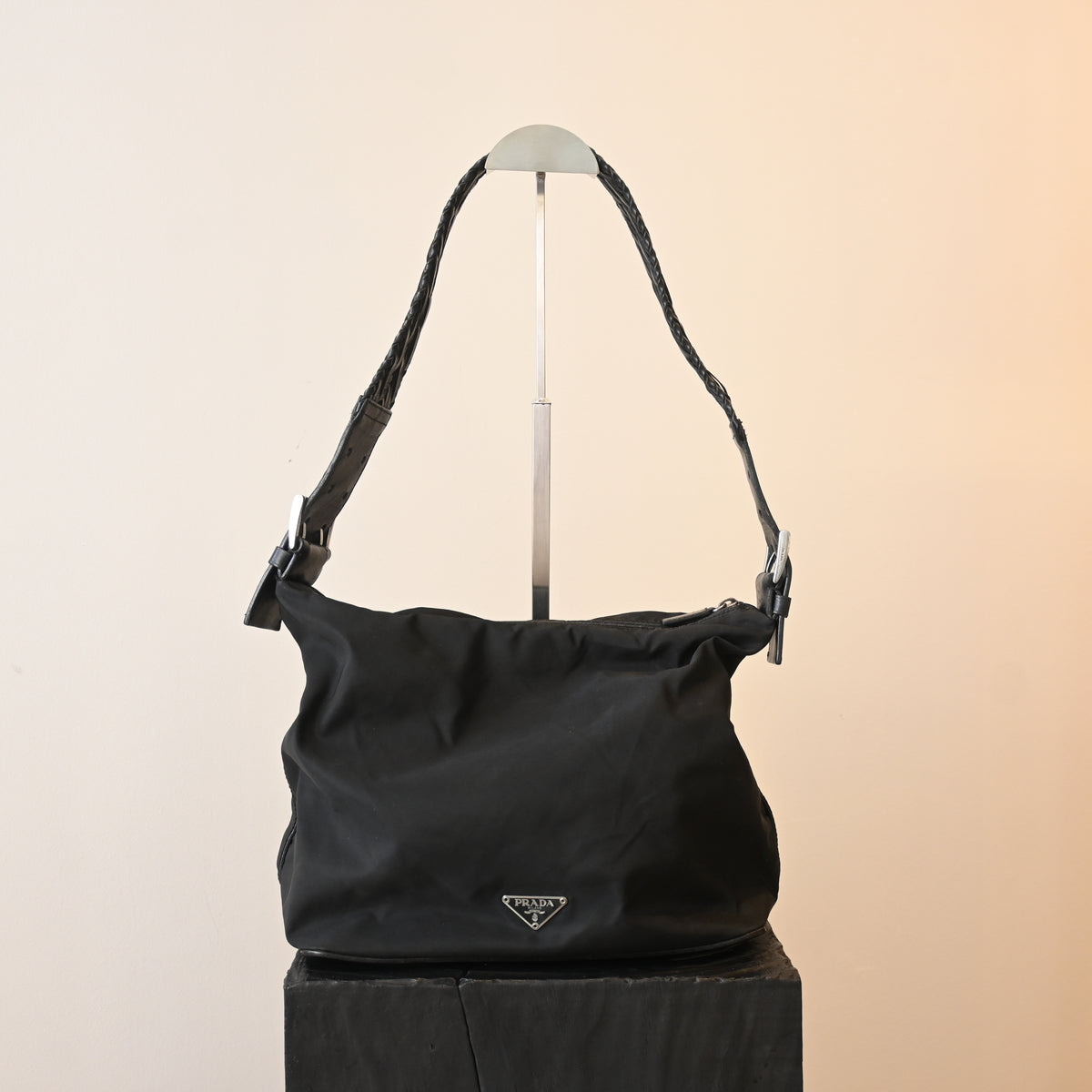Prada Tessuto Nylon Big Hobo Bag with Braided Strap