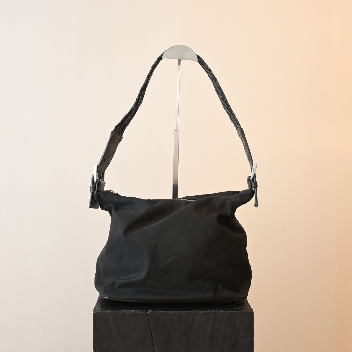 Prada Tessuto Nylon Big Hobo Bag with Braided Strap