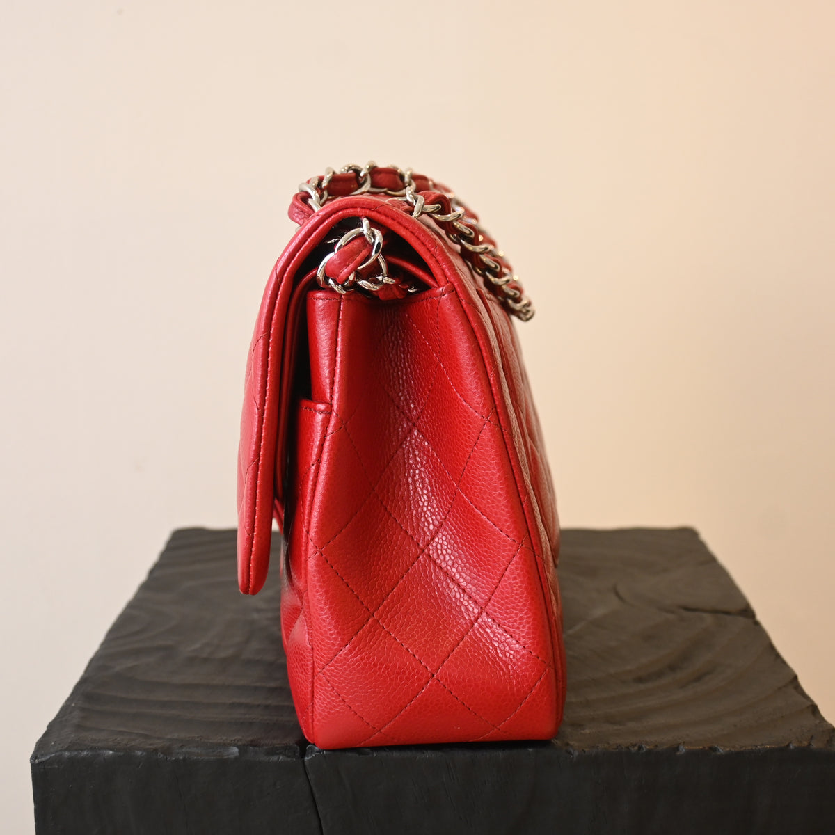 Chanel Red Caviar Quilted Classic Double Flap Jumbo Bag SHW