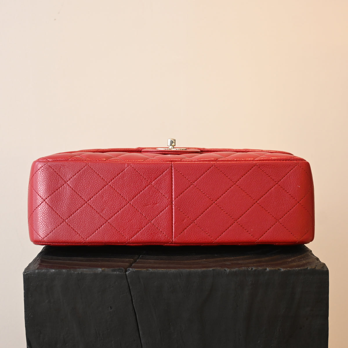Chanel Red Caviar Quilted Classic Double Flap Jumbo Bag SHW