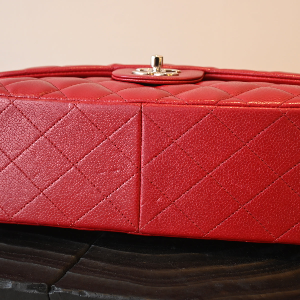 Chanel Red Caviar Quilted Classic Double Flap Jumbo Bag SHW