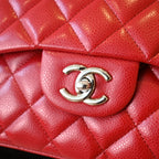 Chanel Red Caviar Quilted Classic Double Flap Jumbo Bag SHW