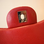 Chanel Red Caviar Quilted Classic Double Flap Jumbo Bag SHW