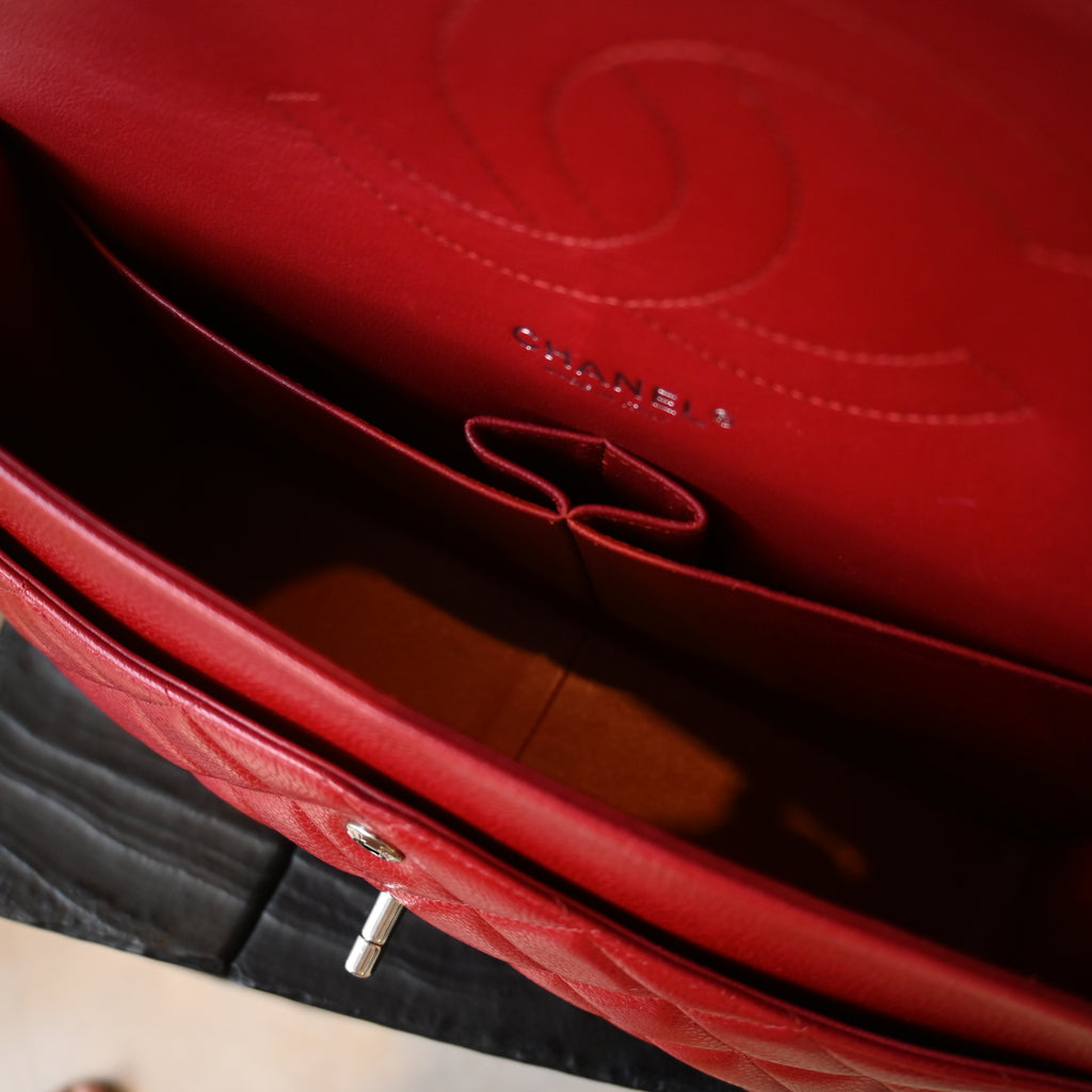 Chanel Red Caviar Quilted Classic Double Flap Jumbo Bag SHW