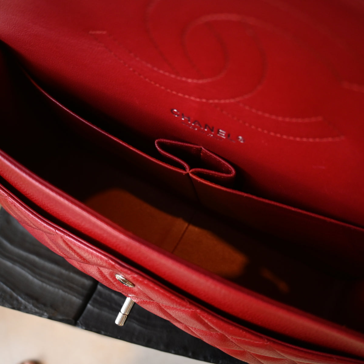Chanel Red Caviar Quilted Classic Double Flap Jumbo Bag SHW