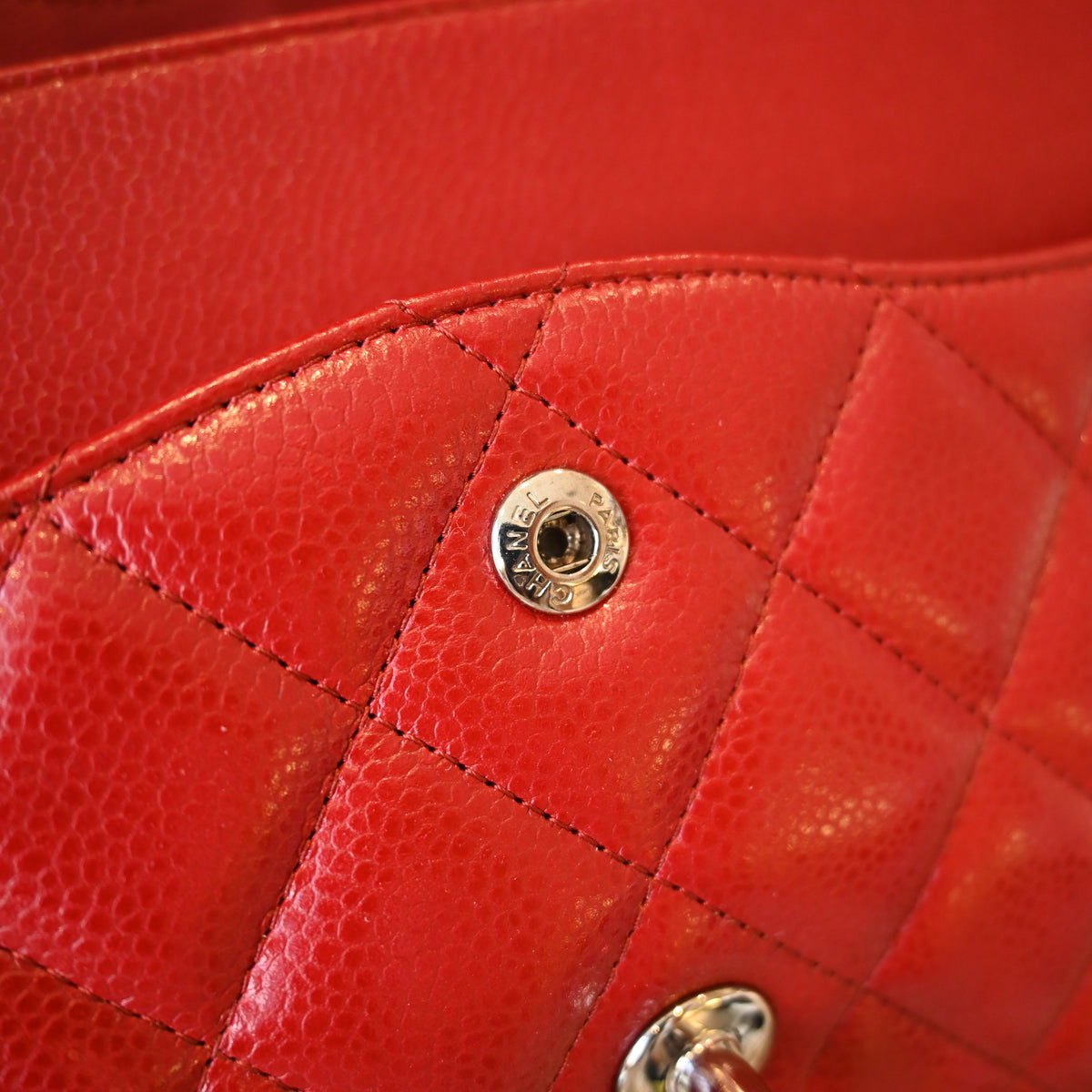 Chanel Red Caviar Quilted Classic Double Flap Jumbo Bag SHW