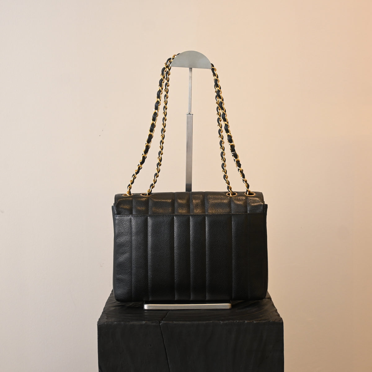 Chanel Black Caviar Vertical Mademoiselle Bag with 24K Gold Plated Hardware