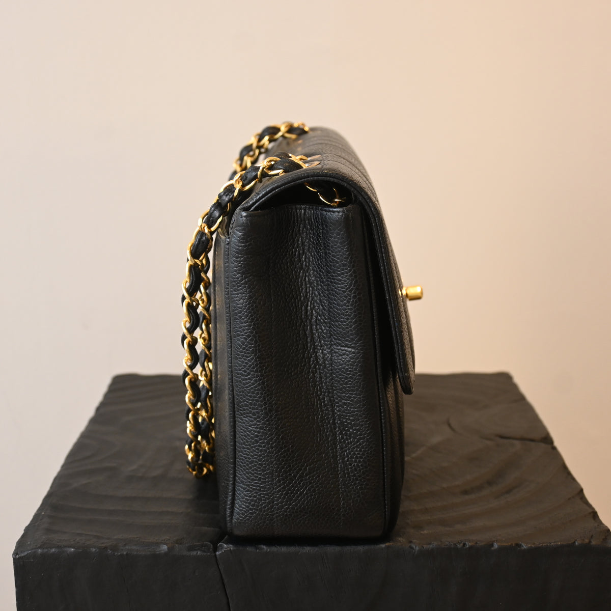 Chanel Black Caviar Vertical Mademoiselle Bag with 24K Gold Plated Hardware