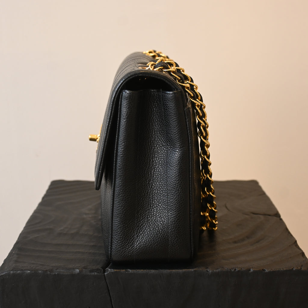 Chanel Black Caviar Vertical Mademoiselle Bag with 24K Gold Plated Hardware